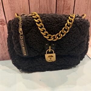 Steve Madden Black Textured Bag with Gold Chain